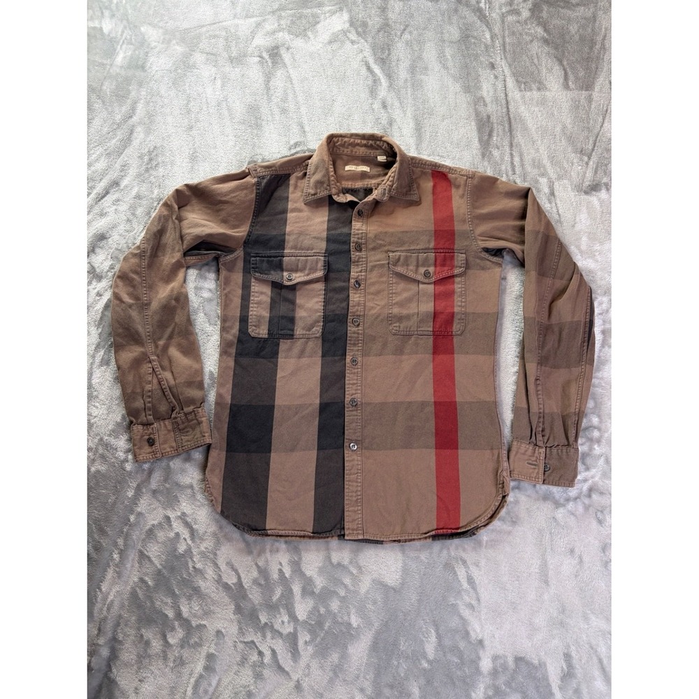 Burberry Brit Classic Nova Check Plaid Button Down Shirt Mens Sz S Dark Shade